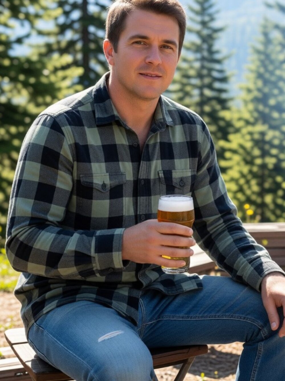 Small Sonoma Men's Gray Black Buffalo Plaid Shirt Long Sleeve Button Down